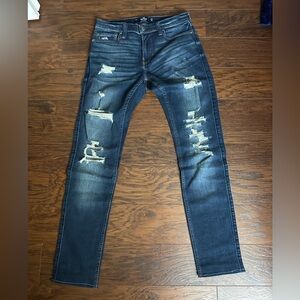 Hollister Men's Dark Blue Distressed Skinny Jeans